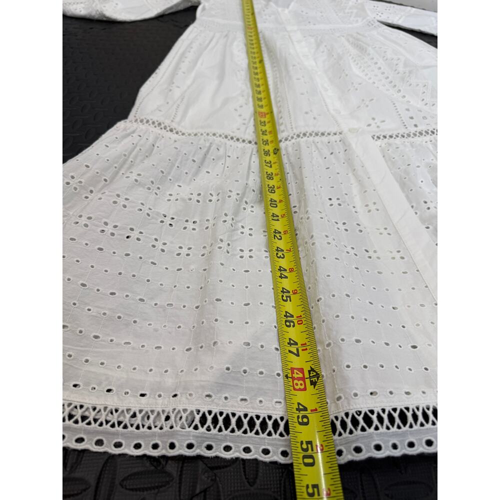 Zara White 100% Cotton Eyelet Dress Ruffle Embroidery Cottagecore Boho XS - Picture 7 of 10